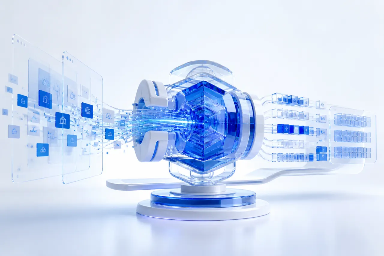 Glass data-processing sculpture for the secure DataCrawlPro workspace